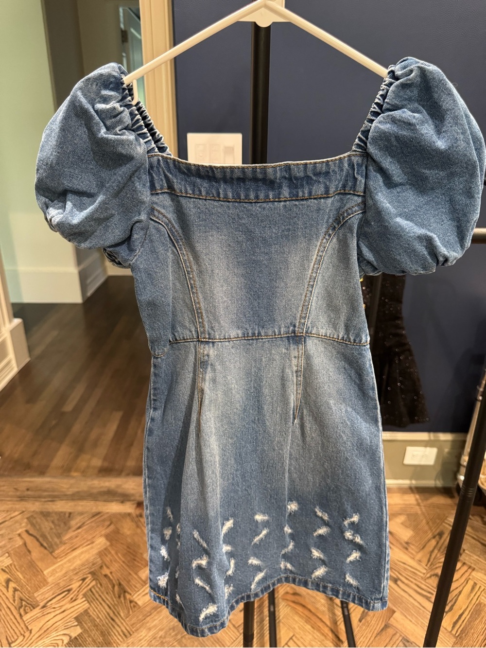 Girls' Puff Sleeve Denim Dress in Blue